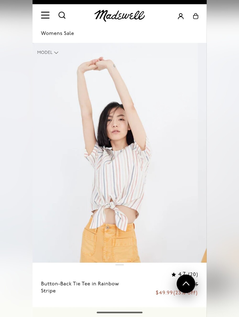 Madewell Button-Back Tie Tee in Rainbow Stripe, XS